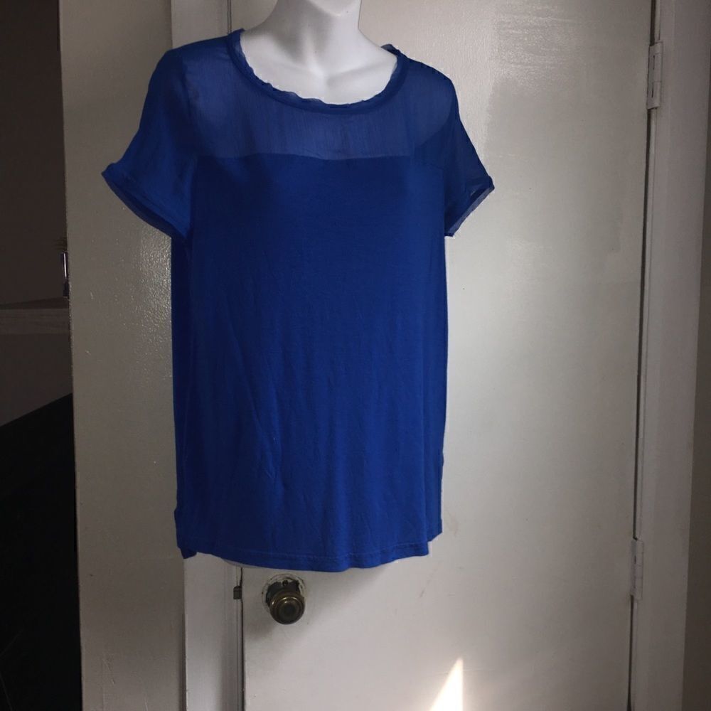 H&M Blue Tee with Sheer Panel & Zipper Detail-M
